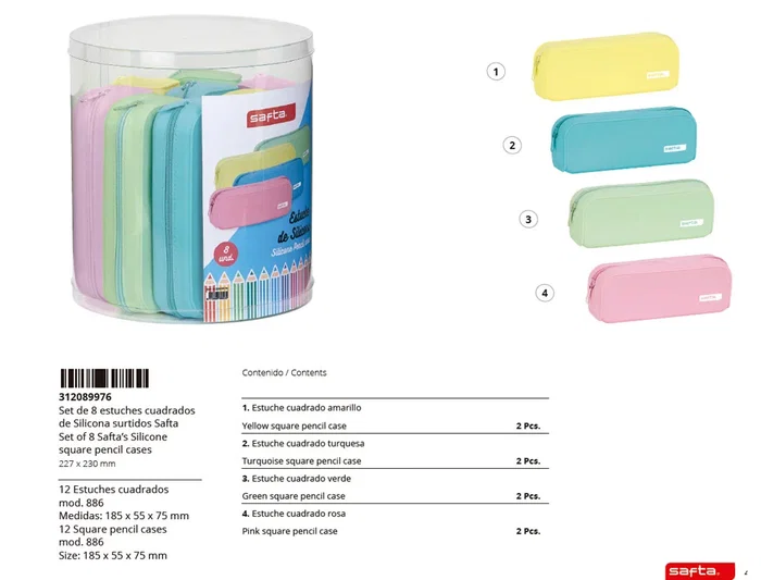 Safta Set 8 Portatodos Cuadrados Silicona Colores Surtidos