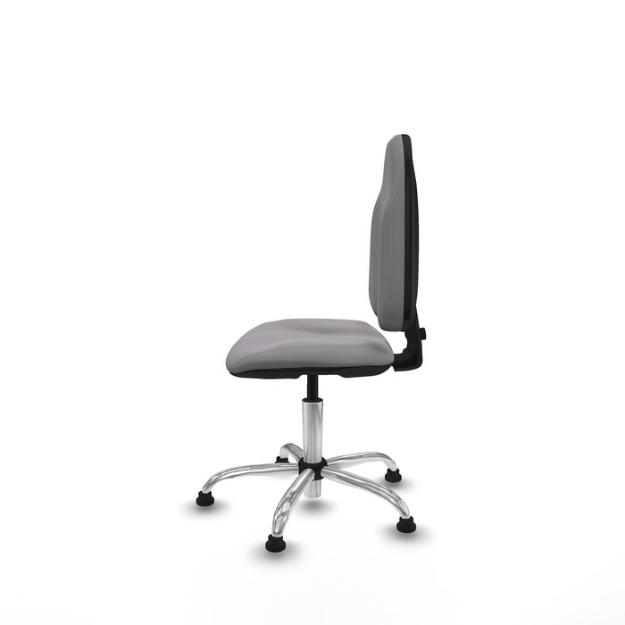 Silla de oficina Algarra con mecanismo Contacto permanente básico tapizada con Similpiel color Gris. Equipada con Base cromada, Sin brazosy Topes