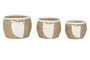 DKD Home Decor Set de 3 Cestas de Fibra y Algodón con Hoja Macramé, 33x33x27 cm