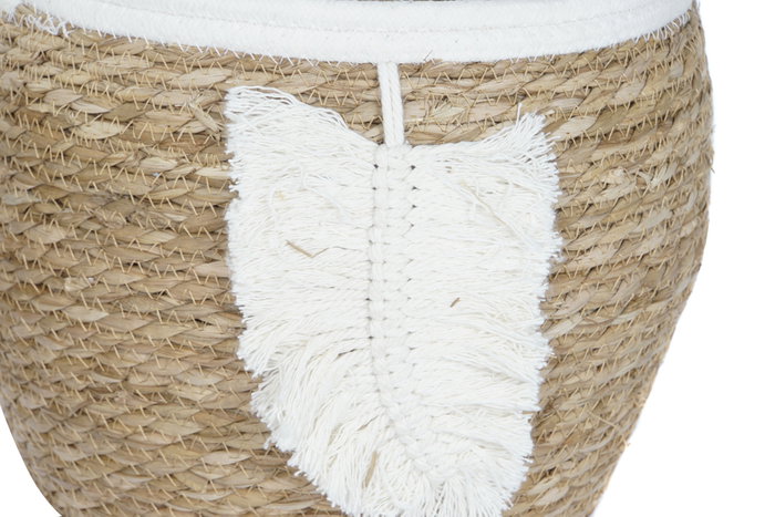 DKD Home Decor Set de 3 Cestas de Fibra y Algodón con Hoja Macramé, 33x33x27 cm