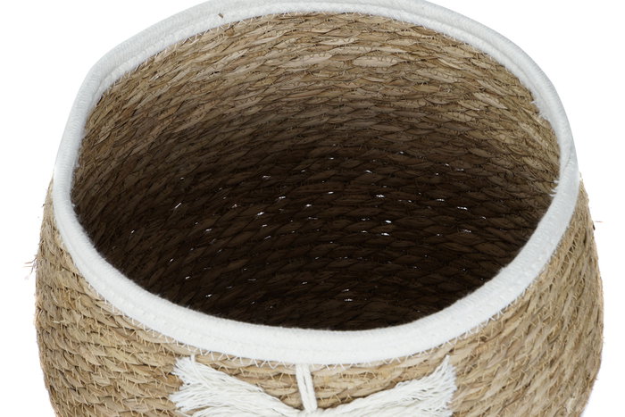 DKD Home Decor Set de 3 Cestas de Fibra y Algodón con Hoja Macramé, 33x33x27 cm