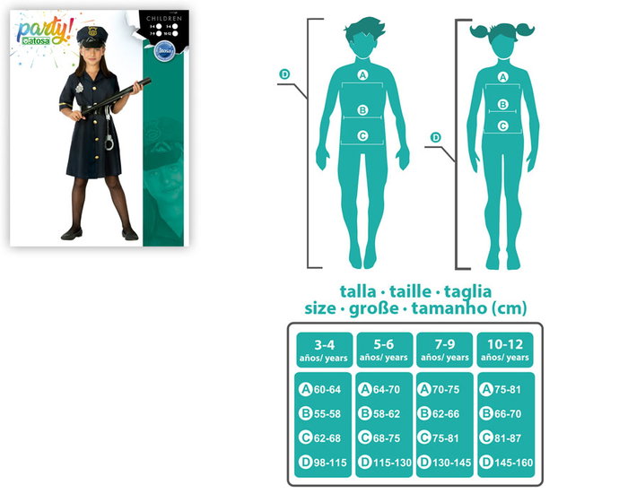 Disfraz de Policía Infantil Azul Marino para Niña 7-9 Años con Vestido, Cinturón y Gorra Disfraz de Policía Infantil Azul Marino para Niña 7-9 Años con Vestido, Cinturón y Gorra