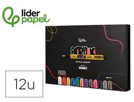 Liderpapel Rotulador Acrílico Base Agua para Todo Tipo de Superficie, Punta Pincel, Caja 12 Unidades Colores Surtidos