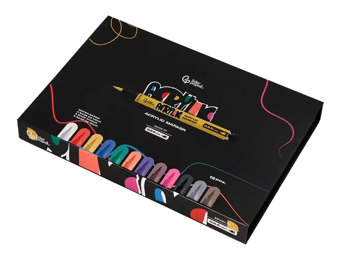 Liderpapel Rotulador Acrílico Punta Pincel, 12 Colores Surtidos