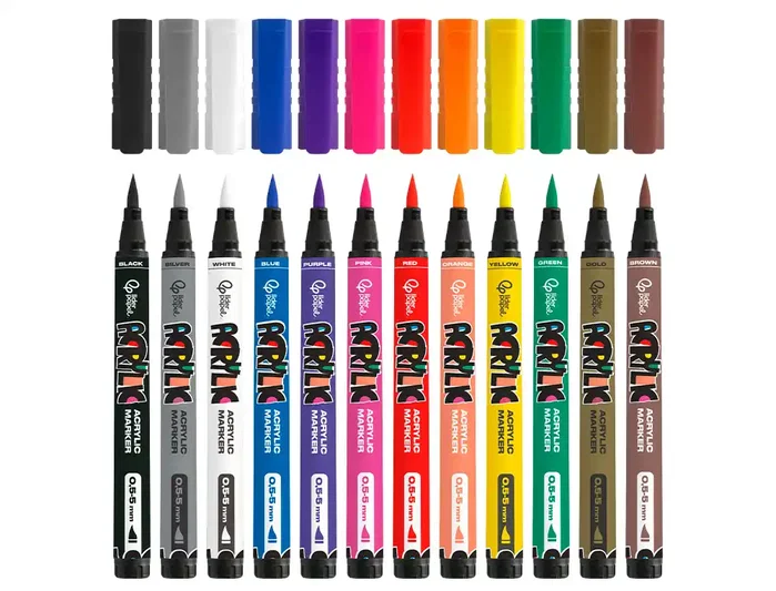 Liderpapel Rotulador Acrílico Punta Pincel, 12 Colores Surtidos