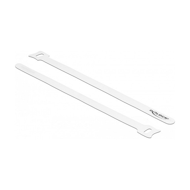 Delock Bridas Adherentes para Cables con Gancho y Lazo, 250 mm x 12 mm, Blanco, Pack de 10 Unidades