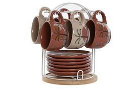 DKD Home Decor Calima 2023 Set de 6 Tazas de Café Boho Terracota Beige Dolomita 18x20x20 cm 180ml Apto Microondas Lavavajillas