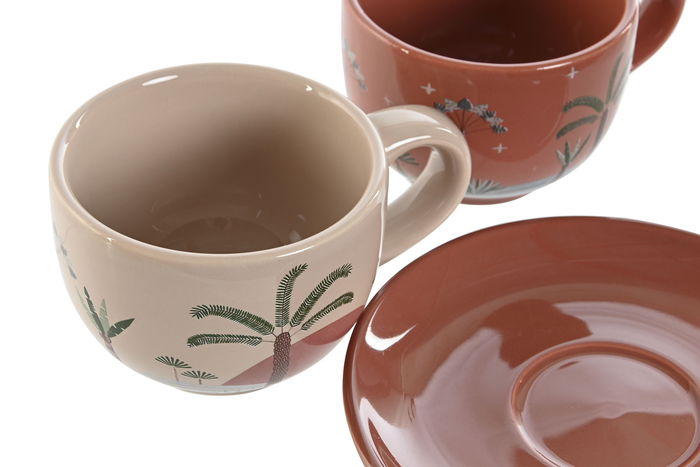DKD Home Decor Calima 2023 Set de 6 Tazas de Café Boho Terracota Beige Dolomita 18x20x20 cm 180ml Apto Microondas Lavavajillas
