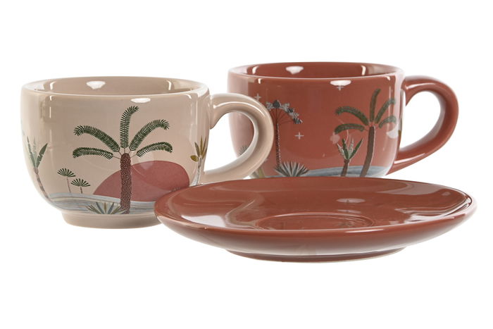 DKD Home Decor Calima 2023 Set de 6 Tazas de Café Boho Terracota Beige Dolomita 18x20x20 cm 180ml Apto Microondas Lavavajillas