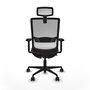 Silla de oficina Haches con mecanismo Sincro/Traslack tapizada con Tela color Marrón oscuro y malla color Blanco. Equipada con lumbar 1D, Brazos 2D, Cabecero 2D y Ruedas 65mm nailon