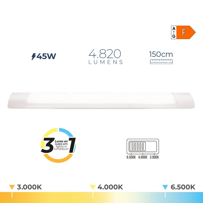 Edm Regleta LED 45 W con Temperatura de Luz Variable 6500 K / 4000 K / 3000 K, 4820 lm