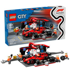 LEGO City Set de Construcción 60443 Parada en Boxes de F1 y Equipo Mecánico con Coche Ferrari para Niños a Partir de 6 Años