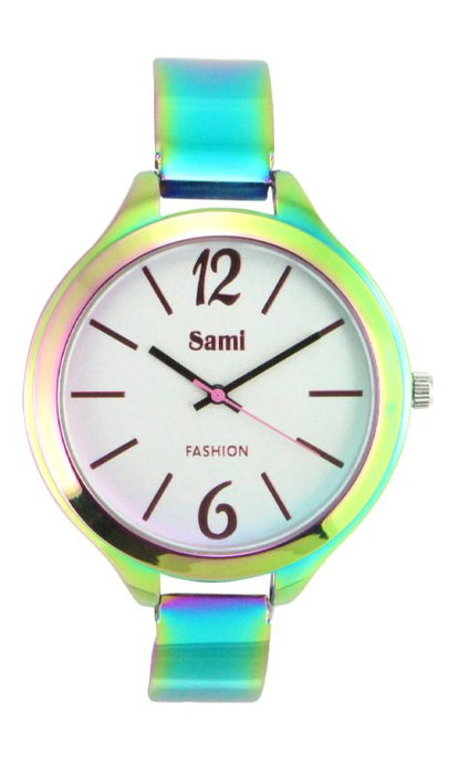 SAMI Reloj SRA - Metal Baño Rainbow, Esfera Plata, Caja Roja, Cristal Mineral