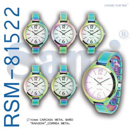 SAMI Reloj SRA - Metal Baño Rainbow, Esfera Plata, Caja Roja, Cristal Mineral