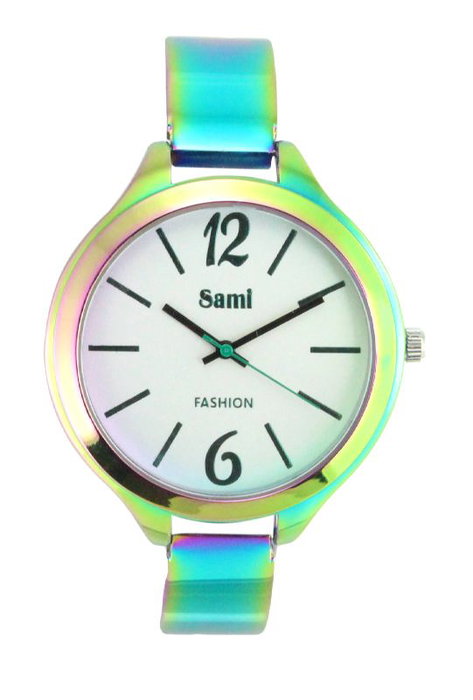 SAMI Reloj SRA - Metal Baño Rainbow, Esfera Plata, Caja Roja, Cristal Mineral