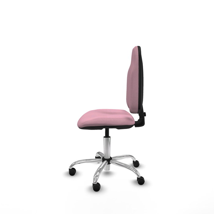 Silla de oficina Algarra con mecanismo Contacto permanente básico tapizada con Tela color Rosa. Equipada con Base cromada, Sin brazos y Ruedas de parqué