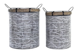 DKD Home Decor Cesta Urban Set de 2 Blanco Marron Hierro Cuerda 42 x 58 x 52 cm