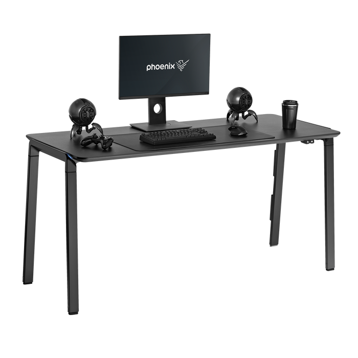 Phoenix Horizon Mesa de Escritorio Gaming XL 150x65 cm, MDF 25mm, Base Metálica, Tiras RGB, Gestión de Cables