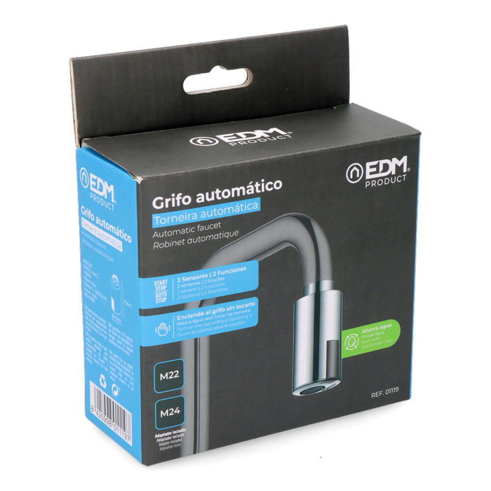 Edm Grifo Automático a Batería 01126, Dispensador Agua Inteligente con Sensor, Recargable USB, Ahorro Agua
