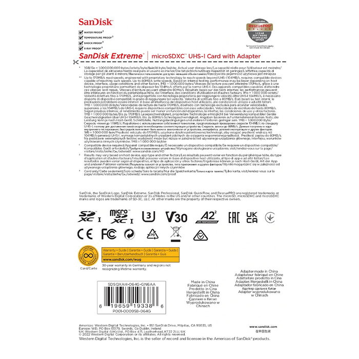 SanDisk Extreme 64 GB microSDXC A2 V30 UHS-I