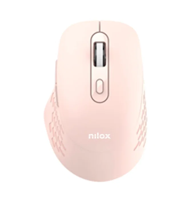 Nilox Ratón Inalámbrico Compacto Rosa 1600 DPI, Conexión Dual Bluetooth + USB Type-A, 6 Botones, Programable, Silencioso, para Oficina