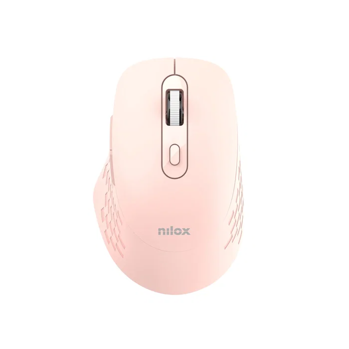 Nilox Ratón Inalámbrico Compacto Rosa 1600 DPI, Conexión Dual Bluetooth + USB Type-A, 6 Botones, Programable, Silencioso, para Oficina