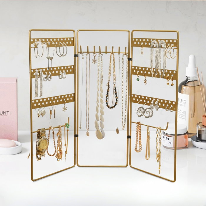 Aberto Design 241358 Organizador de Joyas de Pie Metálico Dorado para Mujer, Elegante Soporte para Joyería, 45x40cm