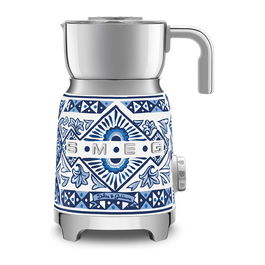 Smeg MFF01DGBEU Dolce & Gabbana - Calentador/Espumador de Leche Automático, 0.6 L, Azul Mediterráneo, Plata, Blanco, Acero Inoxidable, 500W