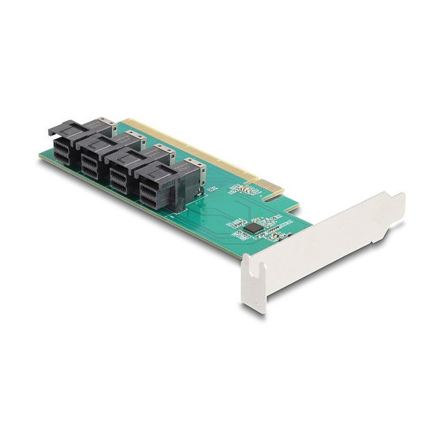 DeLOCK 90777 Tarjeta PCI Express x16 a 4 x SFF-8643 Interno NVMe Bifurcation, Low Profile, Compatible con Windows y Linux
