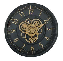 DKD Home Decor Reloj de Pared de Hierro y Cristal Azul Marino y Dorado