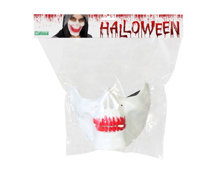 Máscara de Calavera Blanca con Diseño Sarcástico y Capucha Negra para Hombre - Halloween, Disfraces Macabros y Fiestas de Terror