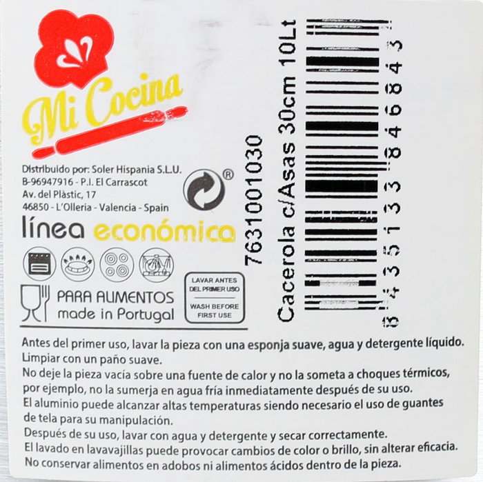 Mi Cocina Cacerola con Asas de Aluminio 30 cm 10 L (4 Unidades)