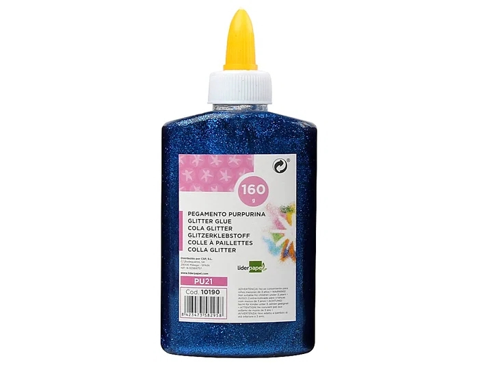 Liderpapel Purpurina Pegamento Fantasía Azul Metalizado Bote de 160 g