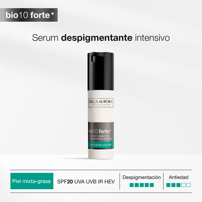 Bella Aurora BIO10 FORTE+ Serum Despigmentante para Piel Mixta y Grasa, Controla el Brillo y Reduce Manchas, 30 ml