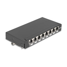 DeLOCK 90573 Patch Panel Desktop Mini RJ45 8 Puertos Cat.6A Blindado Negro Montaje Mesa/Pared para Cable 22/26 AWG