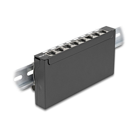 DeLOCK 90573 Patch Panel Desktop Mini RJ45 8 Puertos Cat.6A Blindado Negro Montaje Mesa/Pared para Cable 22/26 AWG