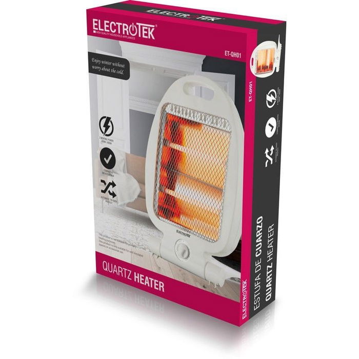 ElectroTek Estufa Eléctrica de Cuarzo ET-QH01, 400W / 800W 2 Niveles, Seguridad Anti-Vuelco, Compacta, 220-240V