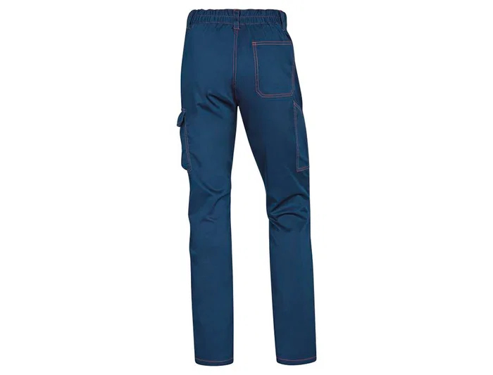Deltaplus Pantalón de Trabajo Panostyle Stretch 63% Poliéster 3% Elastano Cintura Elástica 5 Bolsillos Azul Marino/Naranja Talla XXXL