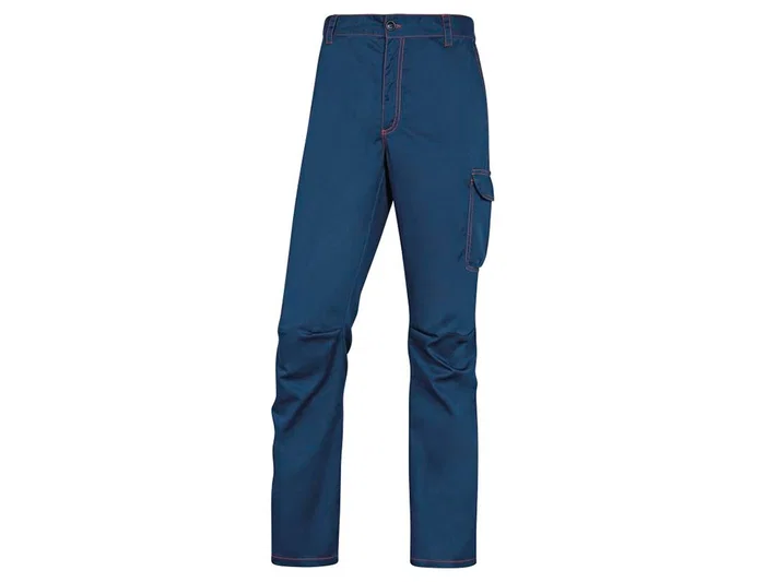 Deltaplus Pantalón de Trabajo Panostyle Stretch 63% Poliéster 3% Elastano Cintura Elástica 5 Bolsillos Azul Marino/Naranja Talla XXXL