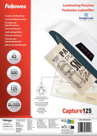 Fellowes 100144250 Pack 500 Fundas Plastificar A3 Brillo 125 Micras 303x426 MM