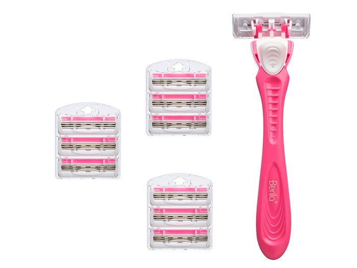 Berilo Maquinilla de Afeitar con 10 Recambios, 3 Hojas, Color Rosa. Dimensiones: 11x21x3 cm (Set de 24)