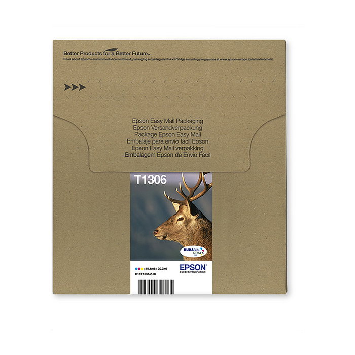 Epson T1306 C13T13064510 Pack de 3 Cartuchos de Tinta DURABrite Ultra, Color C/M/Y, XL, 10.1 ml, para Serie WorkForce y Stylus