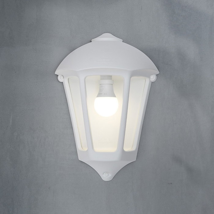 Fumagalli Farol de Pared Giulio para Exterior, Blanco, Cristal Transparente, Casquillo E27, IP55, Resina Resistente, Dimensiones 265 x 135 x 375 mm, Bombilla No Incluida