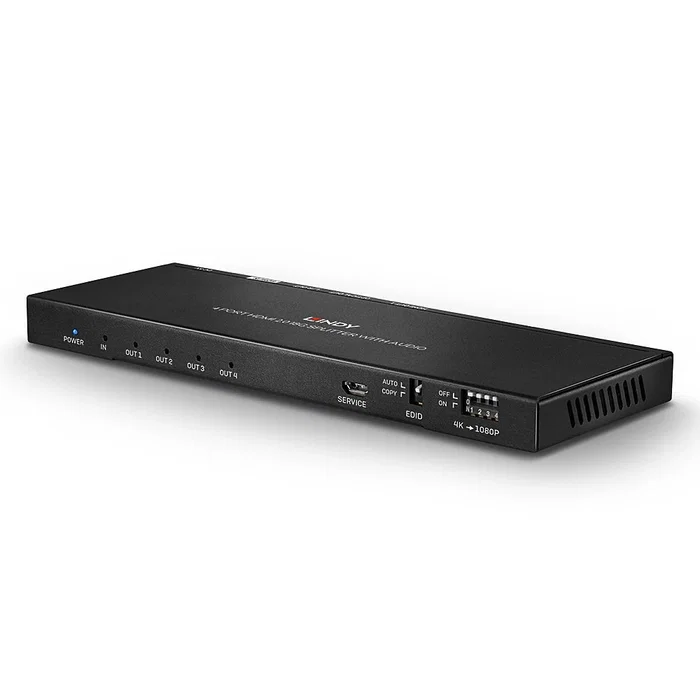 Lindy 38231 Splitter Divisor HDMI 2.0 1 Entrada 4 Salidas 4K Ultra HD 60Hz con Audio y Extractor, Negro, Metal Lindy 38231 Splitter Divisor HDMI 2.0 1 Entrada 4 Salidas 4K Ultra HD 60Hz con Audio y Extractor, Negro, Metal