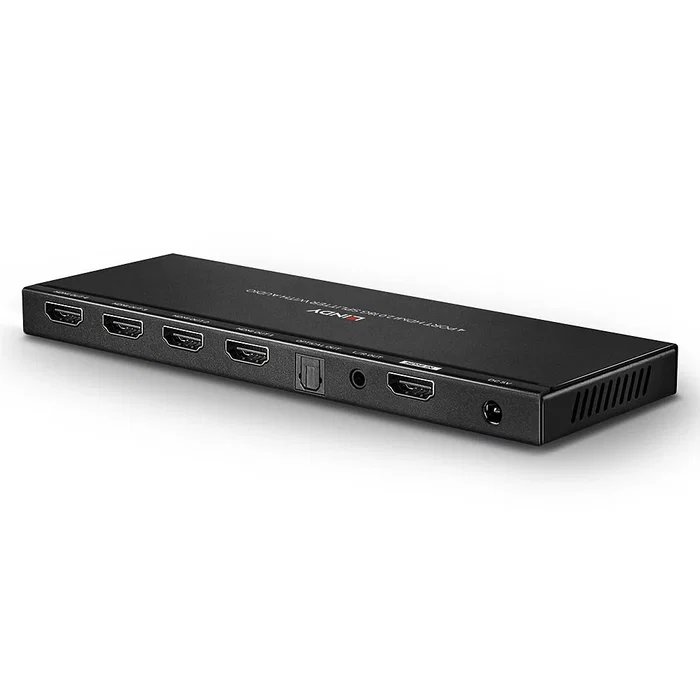 Lindy 38231 Splitter Divisor HDMI 2.0 1 Entrada 4 Salidas 4K Ultra HD 60Hz con Audio y Extractor, Negro, Metal Lindy 38231 Splitter Divisor HDMI 2.0 1 Entrada 4 Salidas 4K Ultra HD 60Hz con Audio y Extractor, Negro, Metal
