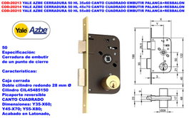 Yale AZBE 50 HL Cerradura de Embutir 35x60 mm con Pala y Resbalón