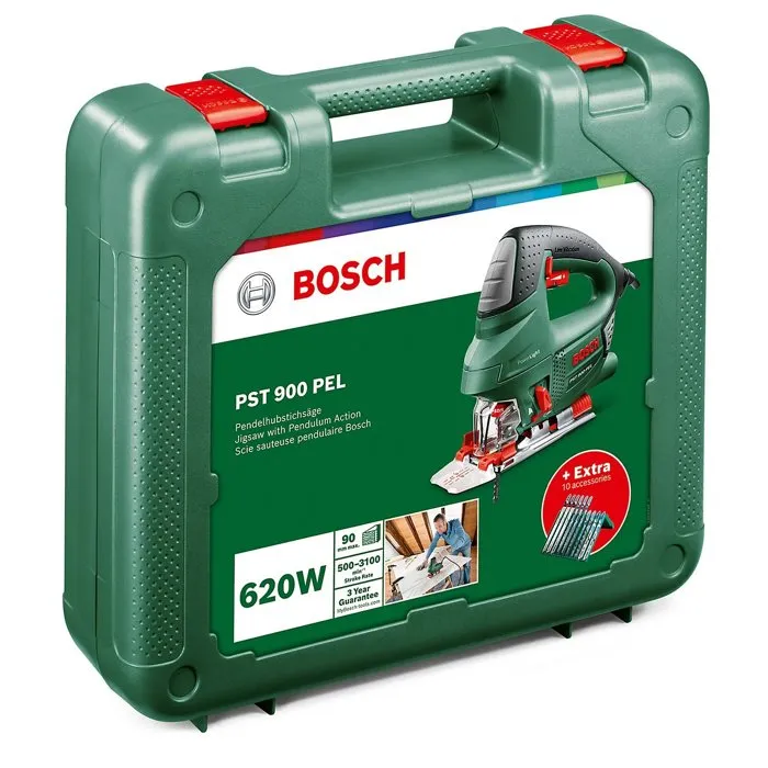 Bosch Sierra de Calar PST 900 PEL, 620W, 3100 rpm, con Juego de 10 Hojas de Sierra y Estuche de Transporte