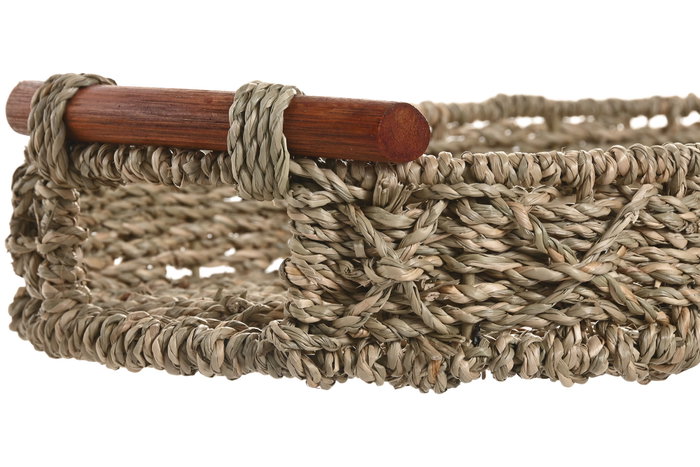 DKD Home Decor Set de 2 Centros de Mesa de Seagrass y Madera Natural 51x28x9 cm