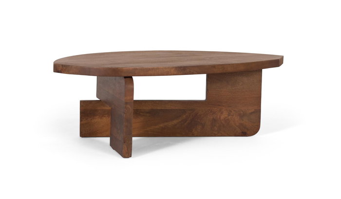 GINER Y COLOMER Mesa de Centro de Madera de Mango, Forma Orgánica Irregular, Base en Letra N, Avellana