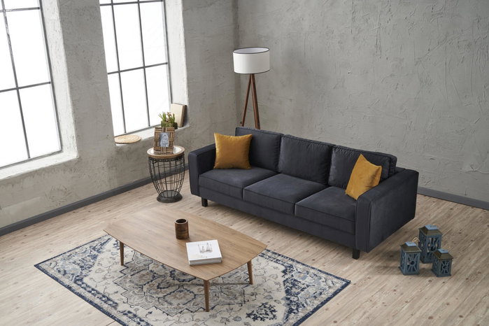Atelier Del Sofa Sofá Kale Velvet - Anthracite de 3 Plazas Tapizado Terciopelo Color Antracita